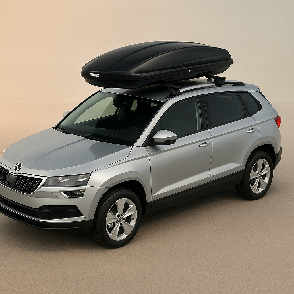 Srebrni SUV sa Thule krovnim koferom u Beogradu spreman za putovanje