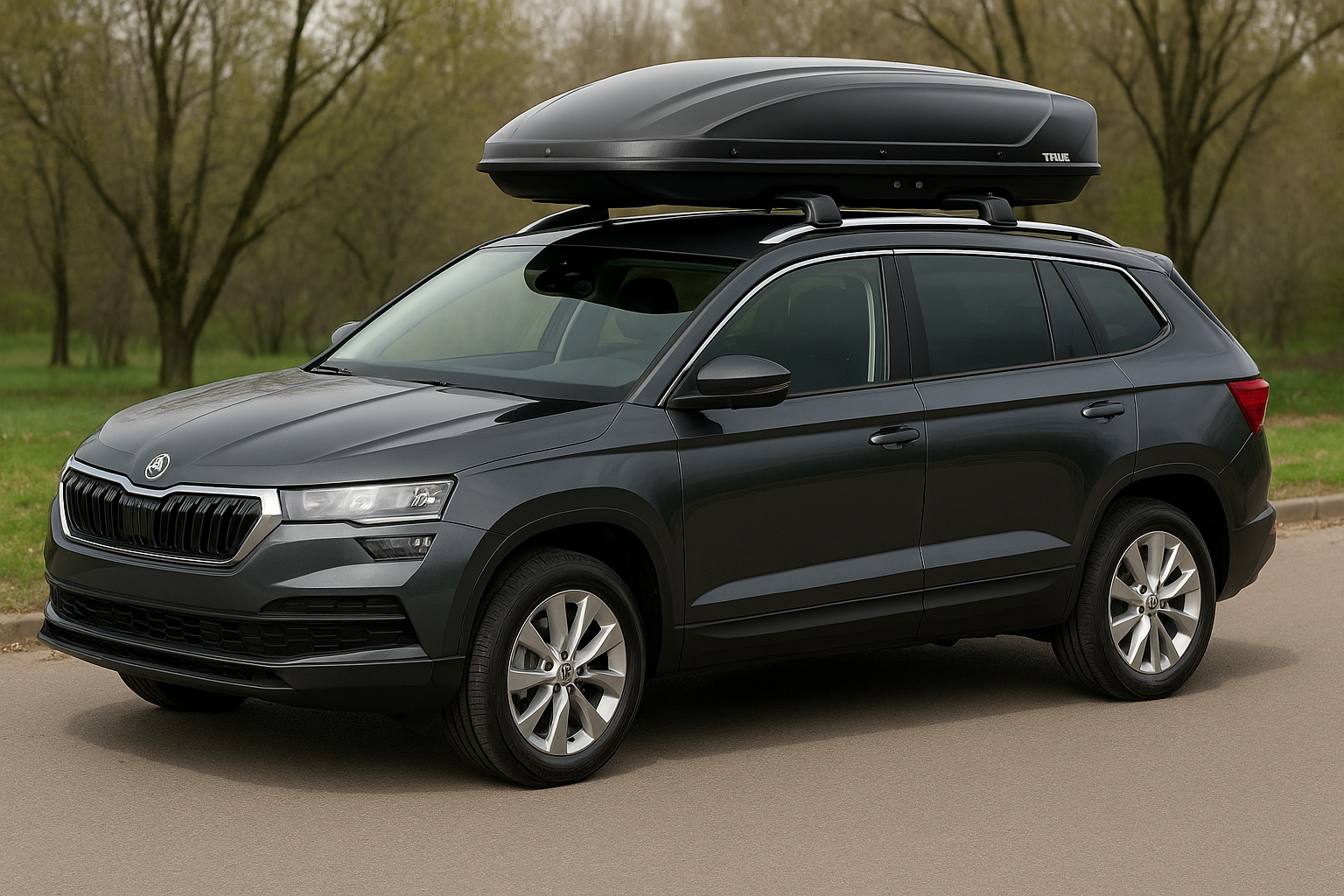 SUV sa Thule krovnim koferom iznajmljenim u Beogradu, spreman za putovanje