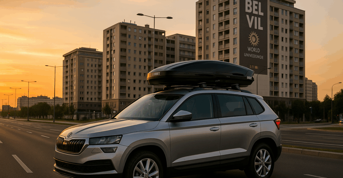 SUV sa Thule krovnim koferom u Beogradu tokom putovanja