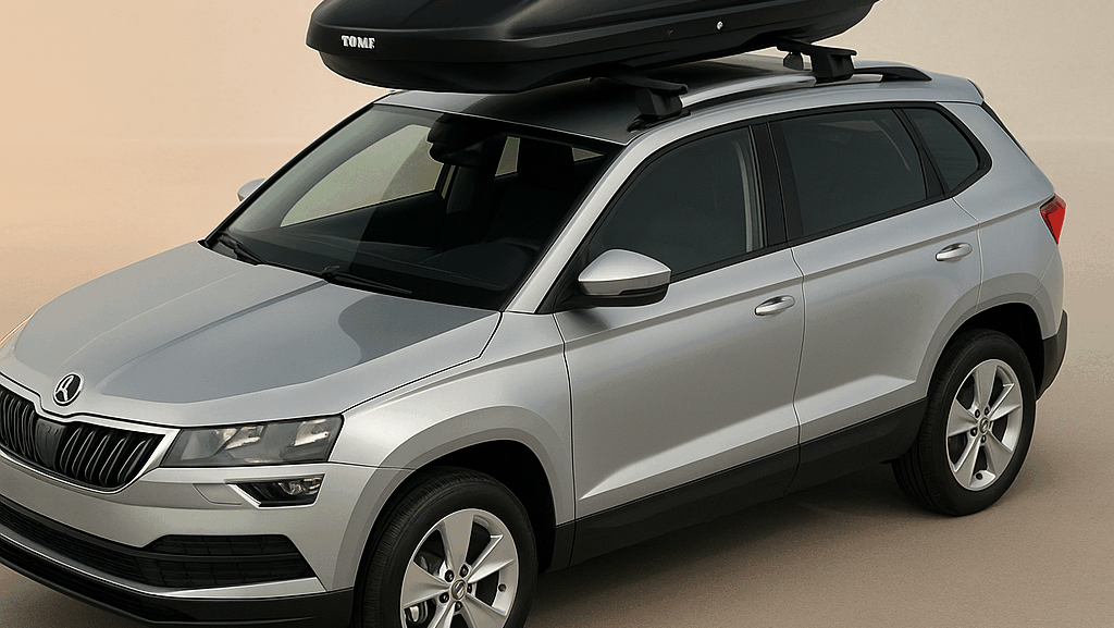 Srebrni SUV sa Thule krovnim koferom u Beogradu spreman za putovanje