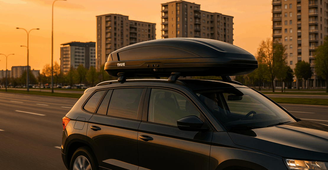 Krovni kofer Thule na automobilu u Beogradu tokom putovanja