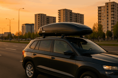 Krovni kofer Thule na automobilu u Beogradu tokom putovanja